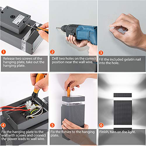 HLFVLITE 1002 LED Outdoor Wall Lamp, Aluminum Up/Down Outside Wall Light Exterior Wall Sconce, 2 * 5W 6400K Cold White Bulbs Included, IP44 Water