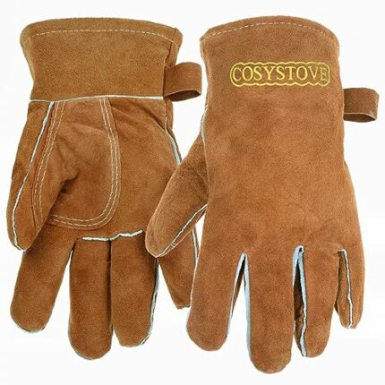Cosystove Genuine Full Leather Heavy Duty Heat Resistant Gloves for Woodburner, Multi-Fuel Stoves Heavy Duty Safety Gauntlet Also for BBQs Pizza