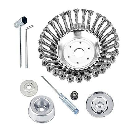 Frunimall Grass Trimmer Cutter Head, 8 pcs Rotary Weed Brush Joint Twist Knot Set with Cone Knotted Wire Wheel Steel Brush for Lawn Rotating Repl