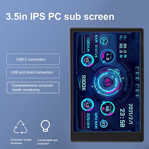 3.5in Mini Computer Temp Monitor, IPS Full View Display Small Screen for AIDA64 PC CPU RAM Hard Disk Data Monitor, Shutdown Automatic Rest Screen