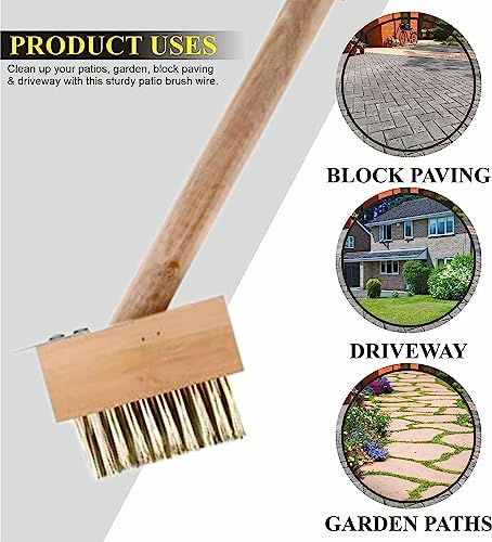 KANTA PATIO WEED WIRE BRUSH BROOM BLOCK PAVING GARDEN WEED SCRAPER BRUSH WOODEN HANDLE 30cm