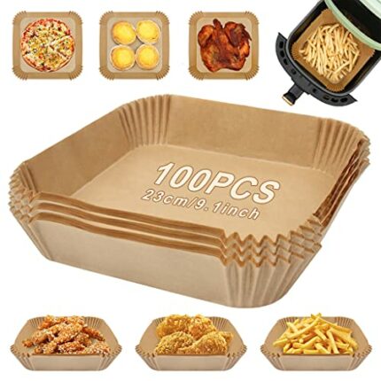 SHWAN Air Fryer Liners 100 Pcs7.9inch Square Parchment Paper Liners Disposable Air Fryer Accessories Non-Stick, Oil-Proof,Water-Proof, Food Grade