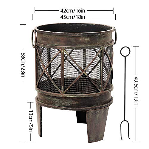 Amagabeli 58cm Outdoor Fire Pit for Garden Fire Brazier Deep Large Capacity Fire Bowl with Spark Screen and Poker Extra Large Wood Burning Fire B