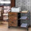 Finnhomy 3-Drawer Mobile File Cabinet for Home Office, Fabric Lateral Filing Cabinet with Wooden Board, Printer Stand with Open Storage Shelves f