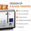 Toaster 4 Slices, Cusimax Stainless Steel Toaster with Ultra-Clear LED Display & 4 Extra-Wide Slots, Defrost/Reheat/Cancel Function, 6 Browning S
