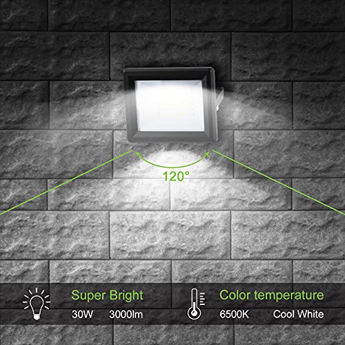 lNGRIKT 30W Led Floodlight Outdoor, Super Bright 3000 Lumen LED Security Lights, IP65 Waterproof, 6500K Cool White Outdoor Flood Light with 1.5M