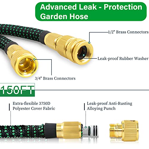 Garden Hose Expandable Garden Pipes-150FT Flexible Garden Hose Reels Including 10 Function Spray Gun Nozzle and Solid Brass Fittings,Magic Hosepi