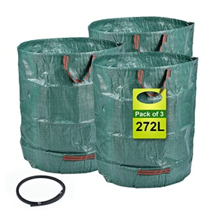 Garden Waste Bags, 3PCS 272L Heavy Duty Garden Bags with Handles Large Strong Garden Sacks Reusable Green Leaf Bags for Garden Yard,Green
