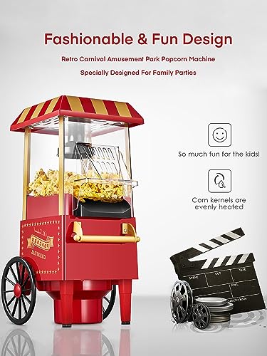 Popcorn Maker 1200W, Home Hot Air Popcorn Machine, Healthy & Fat-Free, Easy to Clean & Use, Best Theater Popcorn Popper for Movie Night,Parties,