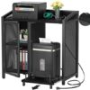 Unikito File Cabinet with Paper Shredder Stand On Wheel, Modern Vertical Filing Cabinet with Socket and USB Charging Port, Large Printer Stand wi