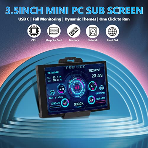Bewinner 3.5in IPS Computer Temp Monitor, PC Sensor Panel Display, PC CPU RAM HDD Data Monitor Computer Temperature Display for Windows System