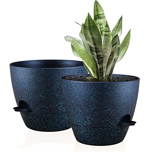 Warmplus 25cm Self-Watering Plant Pots Indoor, 2 Pack Large Plastic Plant Pots with Deep Reservior and High Drainage Holes for Indoor Outdoor Pla