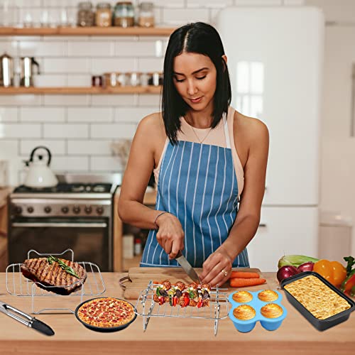 Pipihome Dual Air Fryer Accessories 8 Pcs, Nonstick Double Basket AirFryer Accessory Compatiable for Ninja Foodi AF300UK/AF400UK, Instant Vortex,