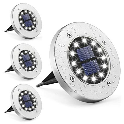 GIGALUMI Solar Ground Lights 12 LEDs 4 Pack Outdoor White Solar Pathway Lights In Ground Waterproof for Garden Lawn Patio Yard Driveway