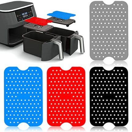 4 Pack Tower Air Fryer Accessories，SPOKKI 5.1 x7.87' Silicone Reusable Double Basket Air Fryer Liners Hot Pads for Multifunction Kitchen Accessor