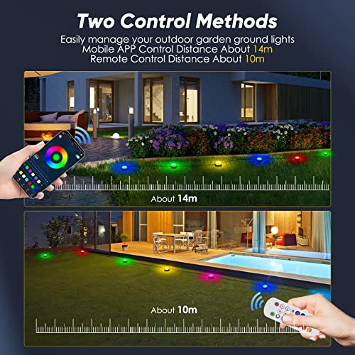 Potuem Ground Lights for Garden, 15 Pack Electric Garden Lights with APP Control and Remote Control, Waterproof Outdoor Pathway Lighting with 213