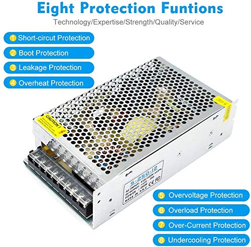 inShareplus 12V 20A 240W, DC Universal Regulated Switching Power Supply, 110/220V AC to DC 12 Volt LED Driver, Converter, Transformer for LED Str