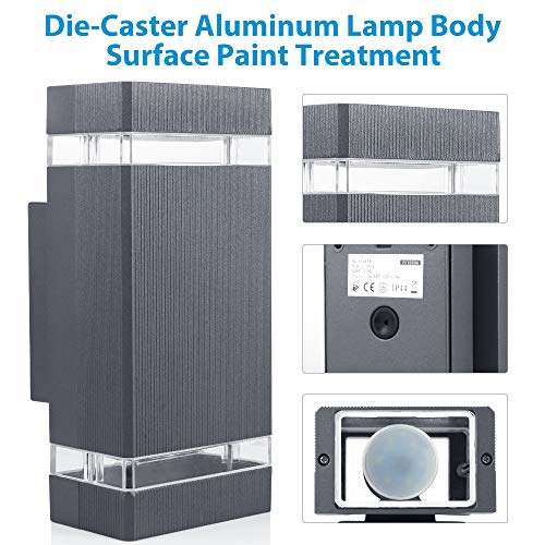 HLFVLITE 1002 LED Outdoor Wall Lamp, Aluminum Up/Down Outside Wall Light Exterior Wall Sconce, 2 * 5W 6400K Cold White Bulbs Included, IP44 Water