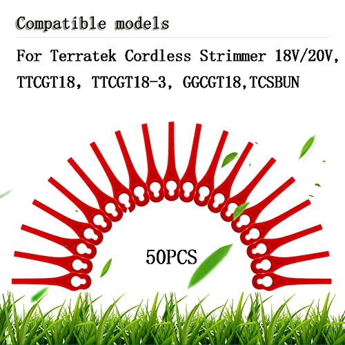 DHinkyoung 50 Pcs Plastic Grass Trimmer Blades, Durable Lawn Mower Replacement Blades Compatible with Terratek Cordless Strimmer 18V/20V, TTCGT18
