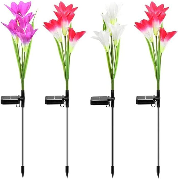 SOLARBABY Solar Lights Outdoor Garden 4 Pack Garden Lights Outdoor Waterproof Multi-Color Changing Led Solar Flower with Bigger Lily for Patio Ya