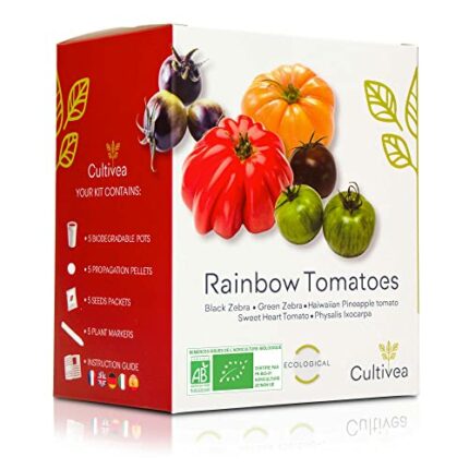 Cultivea® Rainbow Tomatoes Mini Growing Kit – 100% Organic Seeds - Grow, Decorate and Taste - Gift Idea (Black Zebra, Green Zebra, Haiwaiian Pine