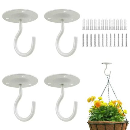 RHH 4PCS Ceiling Hook for Hanging Plants, Heavy Duty Wall Mount Hanging Hooks for Bird Feeders, Lanterns, Wind Chimes, Planters, Outdoor Decorati