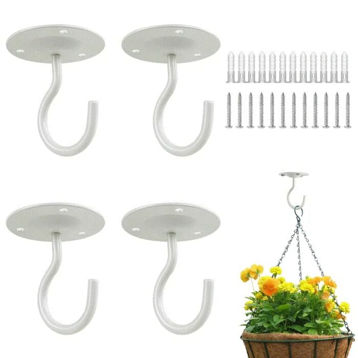 RHH 4PCS Ceiling Hook for Hanging Plants, Heavy Duty Wall Mount Hanging Hooks for Bird Feeders, Lanterns, Wind Chimes, Planters, Outdoor Decorati