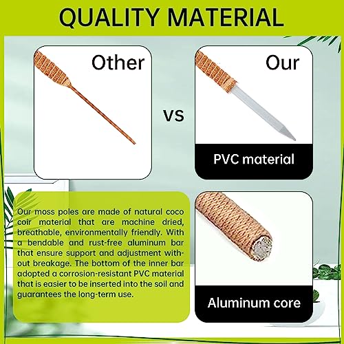 Bendable Moss Pole for Plants Monstera, Bendable Plant Stakes Moss Poles for Potted Indoor Climbing Plants, Handmade Coco Coir Pole Plant Support