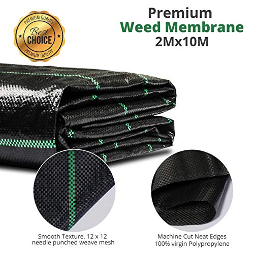 LawnScape Weed Control Membrane 2M x 10M UV Stabilized Woven PP Nature Friendly Heavy Duty Weed Barrier Fabric for Garden, Ground, Cover Sheet, R