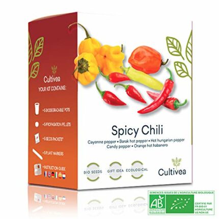 Cultivea® Mini - Spicy Chili Mini Growing Kit - 100% Organic Seeds - Grow, Decorate and Taste - Gift Idea (Cayenne Pepper, Barak Pepper, Hungaria