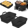 2PCS Foldable Silicone Liners for Ninja Dual Air Fryer AF400UK & Tower T17088, Tuuyee 7.87inch Silicone Air Fryer Pot Basket, Ninja Dual Air Frye