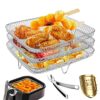SBUENAM 3 PCS Air Fryer Rack,8 Inch Air Fryer Rack Square,Tower Stackable Square Air Fryer Accessories5.5l,304 Stainless Steel Multi-Layer Dehydr
