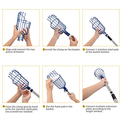 MaidMAX Fruit Picker, 13 Foot (4M) Fruit Picker Pole with Basket Apple Orange Picker Tool Gardening Picks with Lightweight Stainless Steel Connec