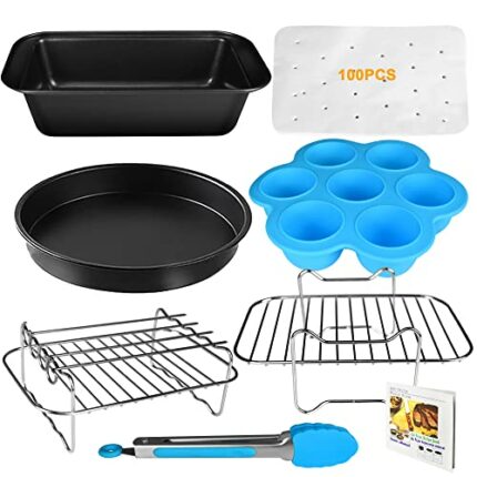 YINGRACE Dual Air Fryer Accessories 8PCS, Double Basket Airfryer Accessory Compatiable for Ninja Foodi AF300UK 7.6L, Lakeland 8L, Salter 8.2L, An