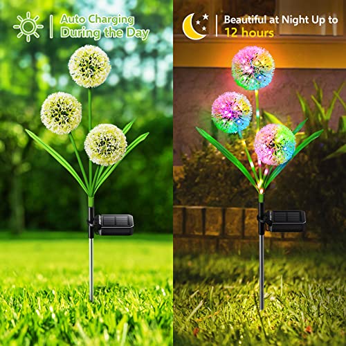 BUCASA Solar Lights Outdoor Garden, 2 Pack Solar Garden Lights with 6 Blooming Dandelion and 36 Colourful LEDs, Waterproof Solar Powered Garden O