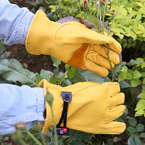 OLSON DEEPAK Leather Working Gloves for Gardening,Thornproof Gardening Gloves for Men and Women,Heavy Duty Leather Work Gloves Men(Medium)