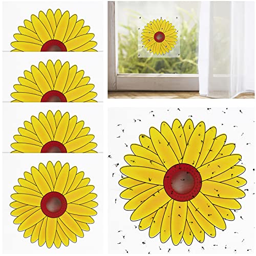 36 Pcs Window Fly Traps Indoor, Sunflower Fly Catcher Window Fly Sticker, Sticky Window Insect Trap for Indoor Use