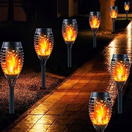 Solar Lights Outdoor Garden, 8 Pack Solar Flame Lights LED Warm Flickering Flames Waterproof Solar Torch Lights Garden Ornaments Landscape Lighti