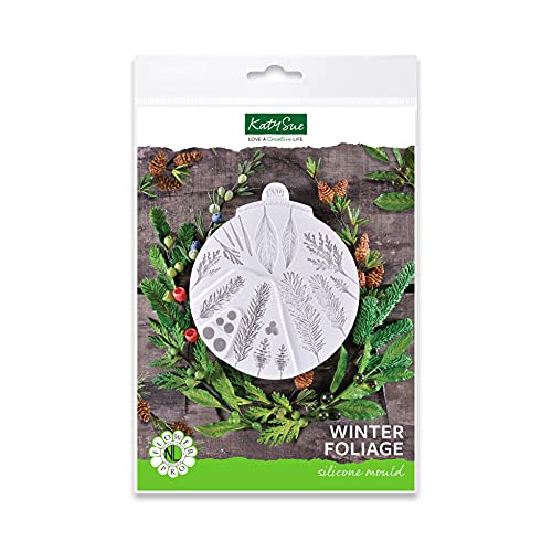 Flower Pro Winter Foliage Cake Decorating Silicone Mould by Katy Sue - Makes 6 Winter/Christmas Types of Leaf & Foliage: Larch, Yew, Laurel, Cede