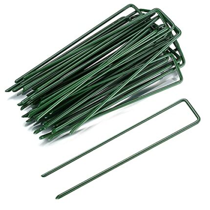 30 Pcs U-Shaped Garden Pegs, Garden Securing Pegs Stakes, Artificial Grass Pegs Pins, Green Metal Grass Pegs for Weed, Fabric, Matting, Artifical