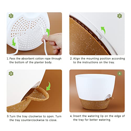 Warmplus 25cm Self-Watering Plant Pots Indoor, 2 Pack Large Plastic Plant Pots with Deep Reservior and High Drainage Holes for Indoor Outdoor Pla