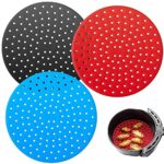 3PCS Air Fryer Liner Reusable Silicone Air Fryer Mats 8 inch Heat Resistant Round Non-Stick Air Fryer Liners Fryer Steamer Mats for Baking Parchm