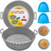 2 Pcs Kufixy Silicone Air Fryer Liners 8 inches with a Set of Silicone Gloves - Multipurpose Round Non-Stick Water and Oil Proof Liners for AirFr