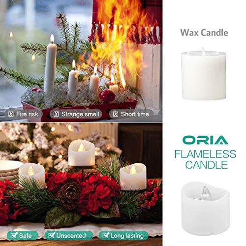 Oria LED Candles Tea Lights, Flickering Flameless Candles, Realistic Battery Operated Fake Candle with Warm White Bulb light for Christmas Decora