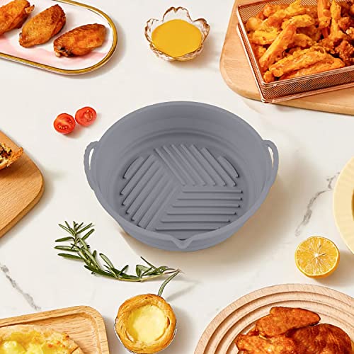 Silicon Air Fryer Liner 2Pack Reusable Ninja Food Safe Liner Baking Tray Basket Heat Resistant Air Fryer Pot Microwave Oven Accessories (Round 7.