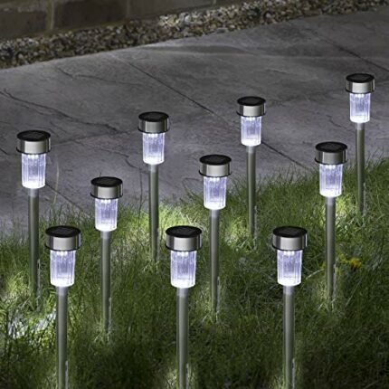 GloBrite 10PC Solar Garden Lights, Garden Stakes, Pathway Lighting | Waterproof Auto On-Off Solar Lights Outdoor Garden, Solar Powered Garden Lig