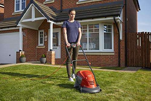 Flymo Hover Vac 250 Electric Hover Collect Lawn Mower - 1400W, 25cm Cutting Width, 15L Grass Box, Ambidextrous Handles, Folds Flat, Orange and Gr