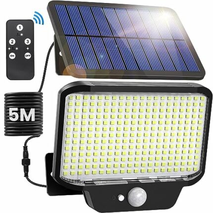 Solar Security Lights Outdoor Motion Sensor, 1400lm 266 Leds, Split Solar Flood Lights with Remote Control for 3 Mode, Ip65 Waterproof Outdoor Wa