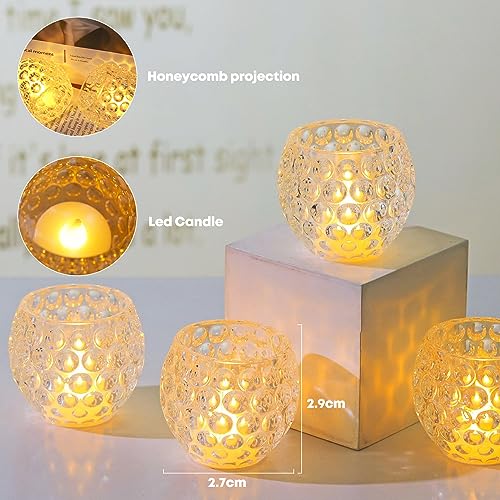 HIYAA LED Candles, 6 Pack Round Crystal Battery Operated Candles, Realistic Warm Light LED Flameless Candles for Wedding Party Christmas Hallowee