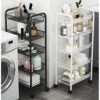 Rolling Cart, No Screw Metal Utility Cart with Locking Wheels and 4 Side Hooks, Serving Cart for Classroom Office Home Bedroom Bathroom,4